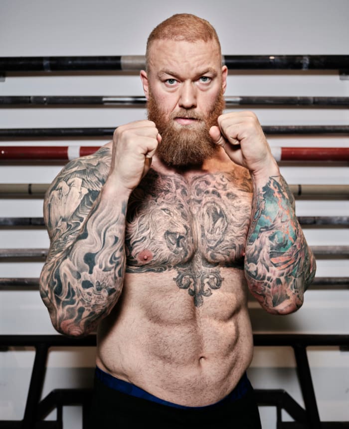 Björnsson is down about 130 pounds from his strongman weight—or about “one wife,” he says.